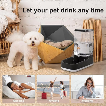 Automatic Pet Water Feeder, 3.8L Gravity Cat Water Dispenser with Cat Water Bowl, Large Capacity Water Feeder for Kitten & Small and Medium-Sized Dogs (Black)