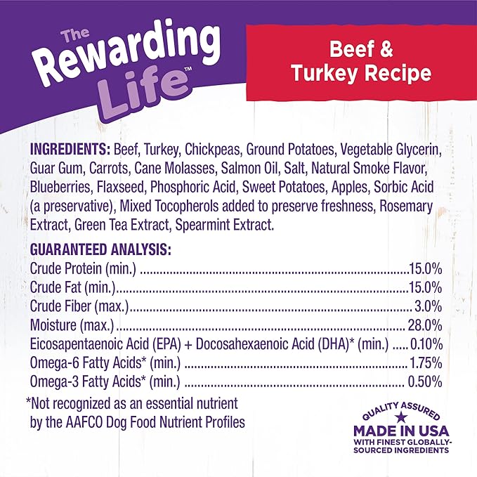 Wellness Rewarding Life Grain-Free Soft Dog Treats, Made in USA with Healthy Ingredients, Ideal for Training (Beef & Turkey Recipe, 6-Ounce Bag)