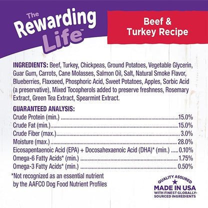 Wellness Rewarding Life Grain-Free Soft Dog Treats, Made in USA with Healthy Ingredients, Ideal for Training (Beef & Turkey Recipe, 6-Ounce Bag)