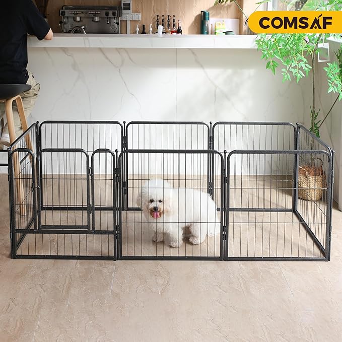 ComSaf Dog Playpen Indoor, 24" Height 16 Panels Metal Dog Fence,Playpen for Medium/Small Dogs, Portable Pet Puppy Playpen for Indoor