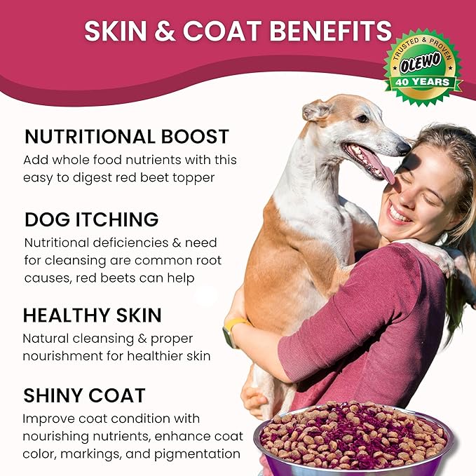 Olewo Red Beets for Dogs Granular – Natural Anti Itch for Dogs, Dog Food Topper, Immune, Cleansing, Skin & Coat Support, Dehydrated Whole Food Dog Multivitamin, Fiber for Dogs, 22 oz