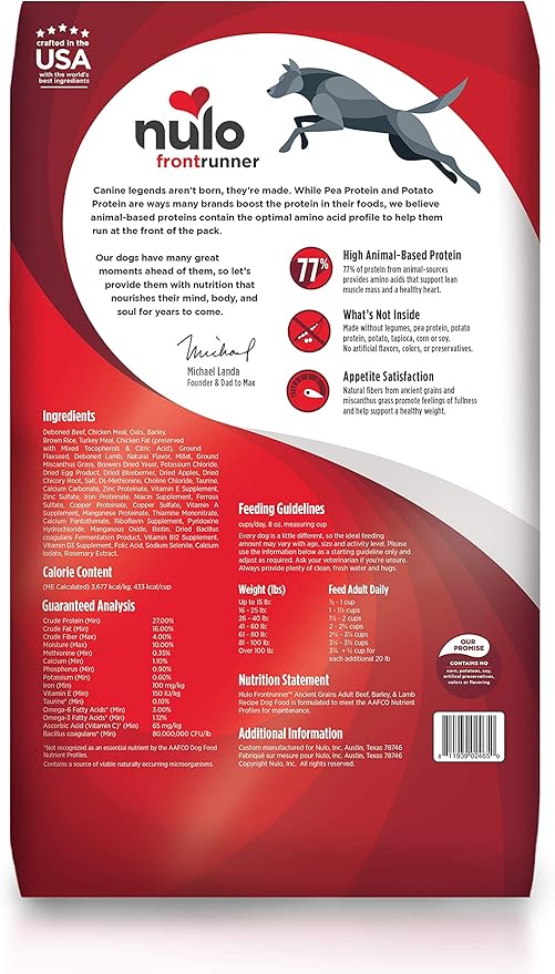 Nulo Frontrunner Dry Dog Food for Adult Dogs - Grain Inclusive Recipe with Beef, Barley, & Lamb - All Natural Pet Foods with High Taurine Levels - Animal Protein for Lean Strong Muscles