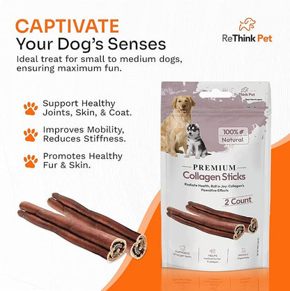 Premium Collagen Sticks for Dogs - 2pcs Natural Dog Chew Sticks & Treats for Skin & Coat