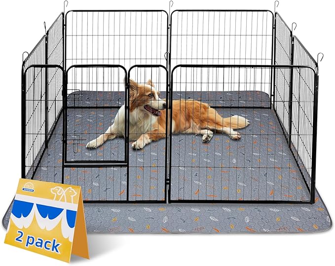 Washable Pee Pads for Dogs Extra Large 48" x 60" 2-Pack, Reusable Puppy Pads Pet Training Pads for Dog Playpen Indoor, Waterproof Dog Pee Pads for Puppy Playpen, Whelping Pad - Light Grey