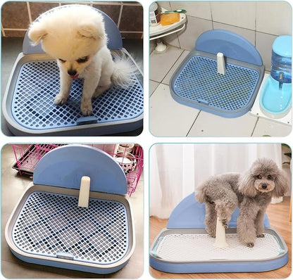 PINVNBY Dog Potty Toilet with Wall Column, Indoor Pet Dog Training Toilet Potty Tray, Portable Training Pee Pads Holder, Removable Mesh Dog Litter Box for Dogs (18.11 x 14.76 inches, M)