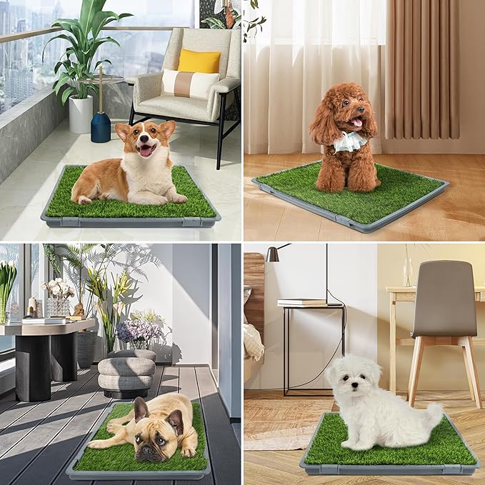 Dog Grass Pad with Tray: Reusable Training Pad with 2-Pack Replaceable Artificial Grass - Quick Absorbent Indoor Portable Dog Patio Potty, Washable Pee Pad for Small Medium to Large Dog, 22"x18" Grey