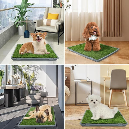 Dog Grass Pad with Tray: Reusable Training Pad with 2-Pack Replaceable Artificial Grass - Quick Absorbent Indoor Portable Dog Patio Potty, Washable Pee Pad for Small Medium to Large Dog, 22"x18" Grey