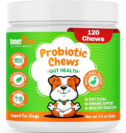 Probiotics for Dogs - Digestive Enzymes for Gut Health, Diarrhea & Bowel Support, Seasonal Allergies, Dog Supplement for Pet Immune System, Dog Vitamin - 120 Soft Chews - Chicken