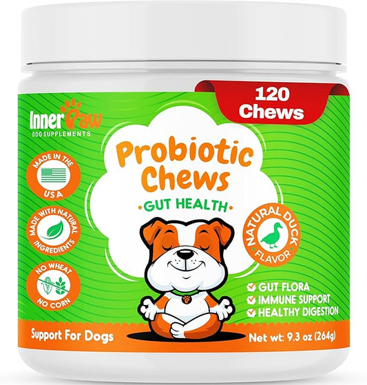 Probiotics for Dogs - Digestive Enzymes for Gut Health, Diarrhea & Bowel Support, Seasonal Allergies, Dog Supplement for Pet Immune System, Dog Vitamin - 120 Soft Chews - Chicken