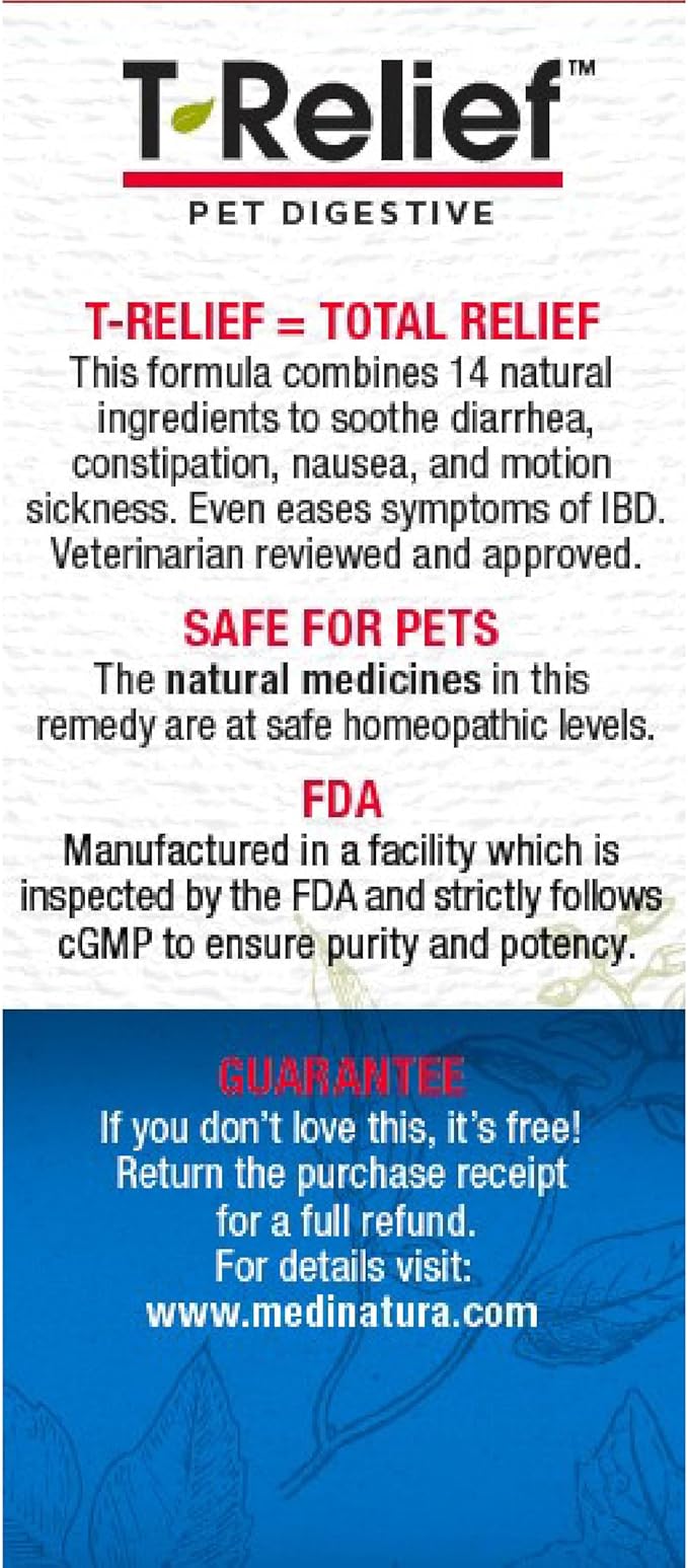 T-Relief Pet Digestive Complete GI Relief for Dog & Cat Soothing Aloe + 13 Natural Homeopathic Actives Help Calm Nausea & Diarrhea from Mild Illness Food Stress or Motion Sickness - 90 Tablets