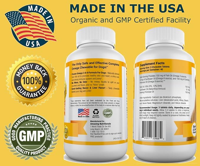 Amazing Omega 3 Fish Oil for Dogs - Omega 3 for Dogs Shedding and Itchy Skin Relief for Dog Dry Skin and Hot Spots, EPA and DHA Fatty Acids, Dog Skin and Coat Supplement - 120 Salmon Flavor Chews
