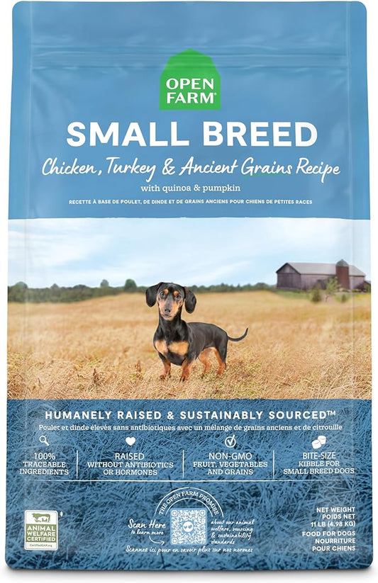Open Farm Ancient Grains Dry Dog Food, Humanely Raised Meat Recipe with Wholesome Grains and No Artificial Flavors or Preservatives (Small Breed, 11 Pound (Pack of 1))