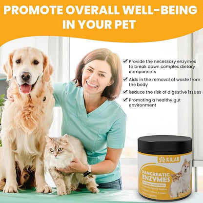 Pancreatic Enzymes for Dogs - Kilab - Pancreatin for Dogs and Cats - Pancreatic Enzyme - 10x digestive enzymes - Designed for Pets with EPI (8.8 oz)