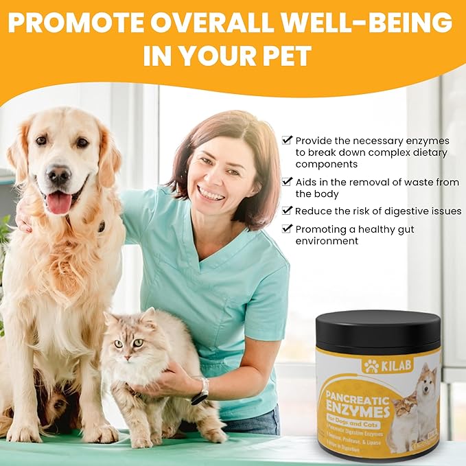 Pancreatic Enzymes for Dogs - Kilab - Pancreatin for Dogs and Cats - Pancreatic Enzyme - 10x digestive enzymes - Designed for Pets with EPI (12 Oz)