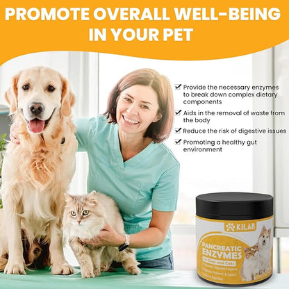 Pancreatic Enzymes for Dogs - Kilab - Pancreatin for Dogs and Cats - Pancreatic Enzyme - 10x digestive enzymes - Designed for Pets with EPI (12 Oz)