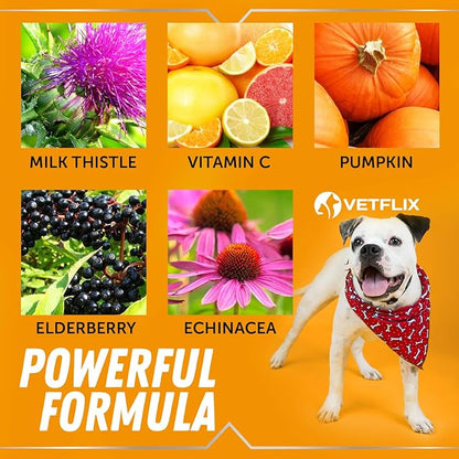 Velflix Allergy Immune Anti Itch & Hot Spots - Made in USA Natural Pet Supplement for Cat & Dog Allergy Relief with Turmeric & Milk Thistle -Seasonal Allergies Digestive Treatment for Dogs & Cats