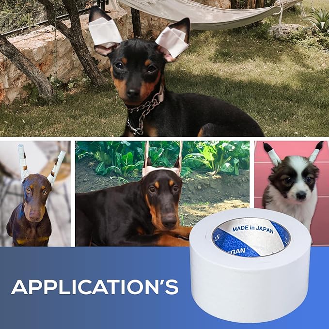Ear Tape for Dogs 2 Pack with Dog Ear Cleaner Cotton Swabs, Self Adhesive Cotton Tape for Dog Ear Protection and Support, Ear Care Set for Dogs (Tape Width_1 inch(25mm))