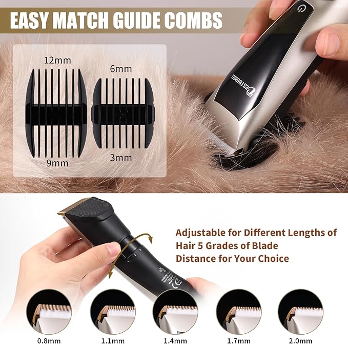 BESTBOMG Professional Dog Grooming Clippers for Thick Heavy Coats,3-Speed Low Noise High Power Rechargeable LED Display Cordless Pet Shaver with Waterproof Dog Shaver for Small & Large Dogs Cats