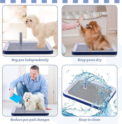 2 Pack Dog Potty Training Tray, Pee Pad Holder, Easy to Clean Puppy Pad Holder Tray with Diversion Column Nonslip Dog Pad Holders Heighten Dog Litter Box for Small Medium Pet (20"x14"x2")