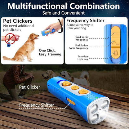 2024New Dog Bark Deterrent Device, 4X Ultrasonic Emitters Anti-Barking Device, Rechargeable Dog Barking Control Devices with 50ft Range Dog Training Tool, Alternative to Dog Shock Collar (Blue)