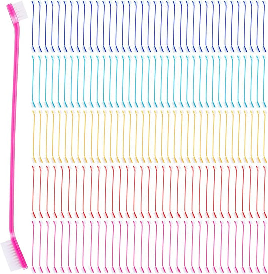 Nuenen 150 Pcs Dog Toothbrush Dual Headed Dental Brushes Puppy Tooth Brushing Kit Long Handle Dog Tooth Brush for Large and Small Dogs Cats Most Pets Teeth Cleaning Oral Care Supplies (Vibrant Color)