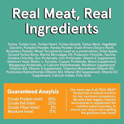 Real Meat Air Dried Dog Food w/Real USA Turkey - 5lb Bag of Grain-Free Real Meat Dog Food Sourced from Free-Range, Cage-Free Turkey - Digestible, All Natural, High Protein Turkey