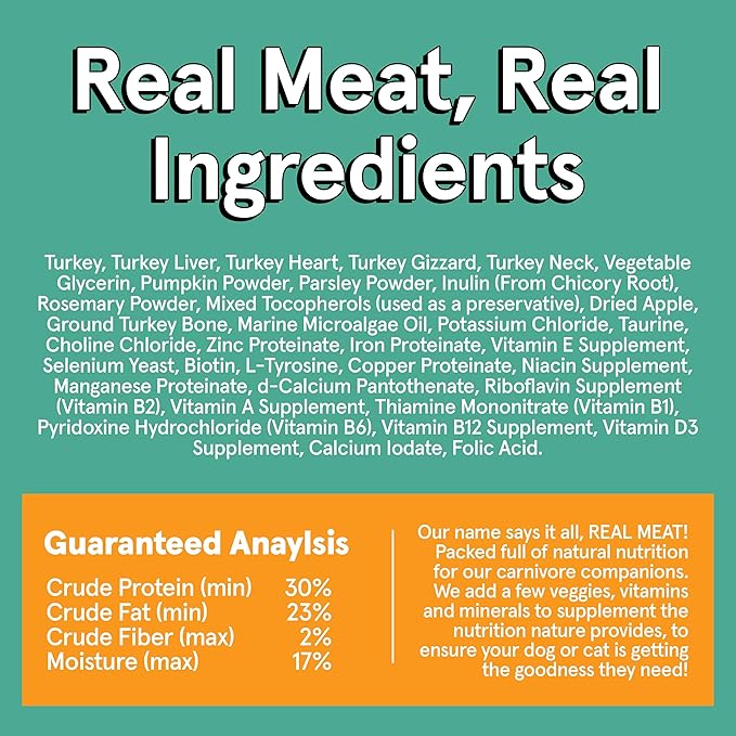 Real Meat Air Dried Dog Food w/Real USA Turkey - 10lb Bag of Grain-Free Real Meat Dog Food Sourced from Free-Range, Cage-Free Turkey - Digestible, All Natural, High Protein Turkey