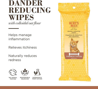 Burt's Bees for Pets Cat Naturally Derived Dander Reducing Wipes - Kitten and Cat Wipes for Grooming - Cruelty Free, Formulated without Sulfates and Parabens, Made in the USA, 50 Count - 6 Pack