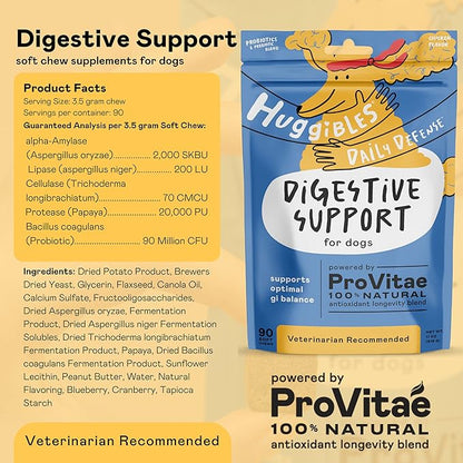 Digestive Support with Probiotic Supplement Chews for Dogs – Probiotics & Prebiotics for Daily Gut Health – Support Digestion & Tummy Troubles – Antioxidants for Longevity & Wellness