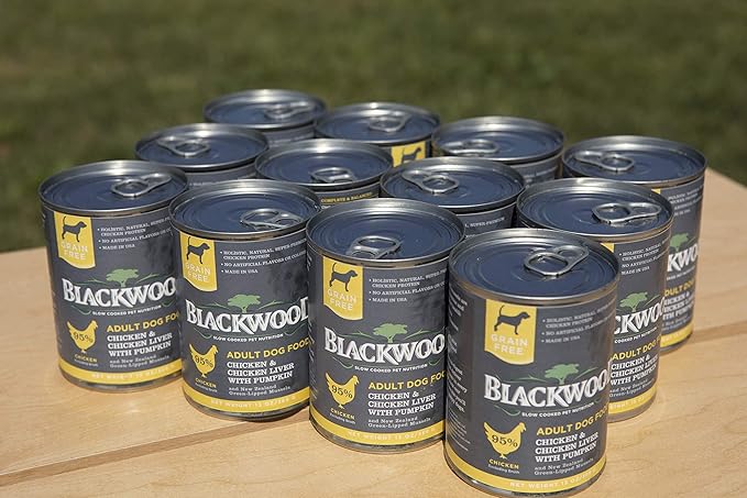 Blackwood Pet Food Grain Free Wet Dog Food Made in USA [All Natural Canned Dog Food], Chicken & Chicken Liver with Pumpkin, 13 oz. can, Pack of 12, brown