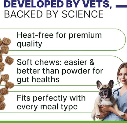 Dog Probiotic Chews for Dogs - Digestive Support w/Enzymes, Probiotics, Prebiotics and Pumpkin - Stool Quality and Consistency - Gas, Constipation, Diarrhea Relief 90ct