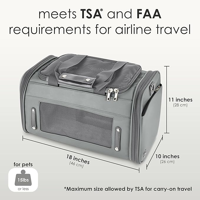 TSA Airline Approved PU Leather Luxury Pet Carrier - Size XS/S - for Small Dogs and Cats