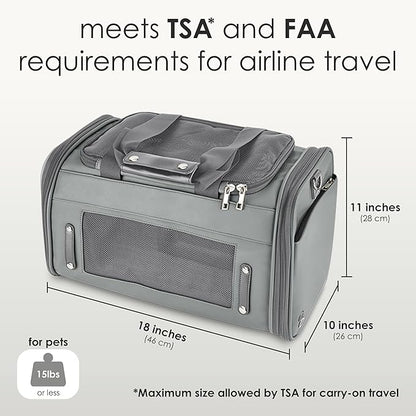 TSA Airline Approved PU Leather Luxury Pet Carrier - Size XS/S - for Small Dogs and Cats