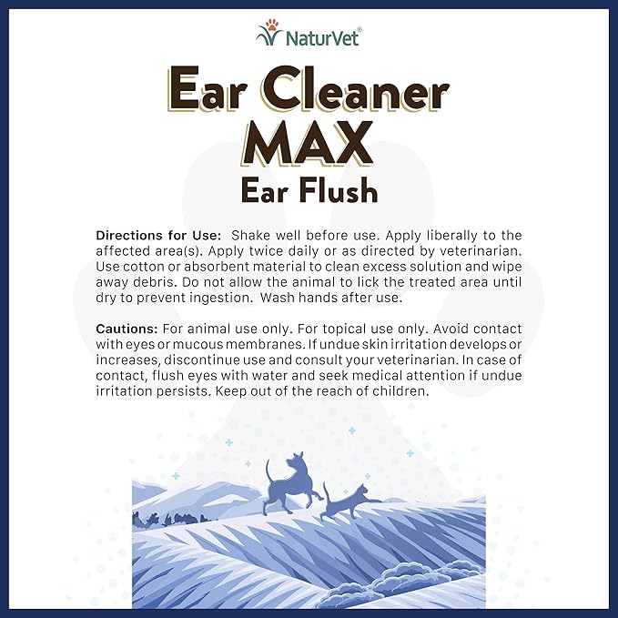 NaturVet Ear Cleaner MAX Ear Flush for Dogs & Cats 12 oz