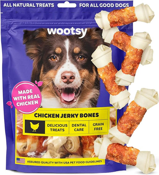 Chicken Wrapped Knotted Rawhide Bones Dog Treats - Dog Dental Health Support, Long-Lasting, Grain Free Canine Treats - Low-Calorie & High-Protein Real Chicken Dog Chews, 12 oz