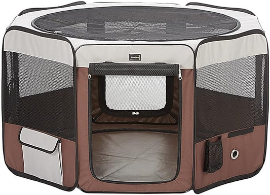 DONORO 29" Portable Pet Play Pens for Small Dog/Cat/Rabbit/Chicks, Playpen Indoor/Outdoor with Carring Case, Removable Zipper Top and Bottom