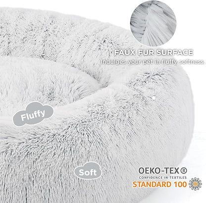 Bedsure Calming Dog Bed for Extra Large Dogs - Donut Washable Large Pet Bed, 45 inches Anti-Slip Round Fluffy Plush Faux Fur Dog Bed, Fits up to 125 lbs Pets, Frost Grey