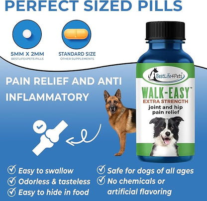 BestLife4Pets Extra Strength Dog Joint Supplement - Natural Hip and Joint Supplement for Dogs - Arthritis, Inflammation, and Hip Dysplasia Pain Relief for Dogs - Easy to Use Natural Pills