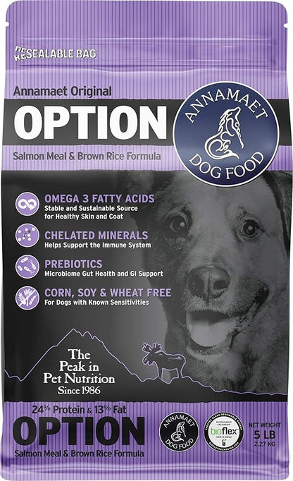 Annamaet Original Option Formula Dry Dog Food, 24% Protein (Salmon & Brown Rice), 5-lb Bag