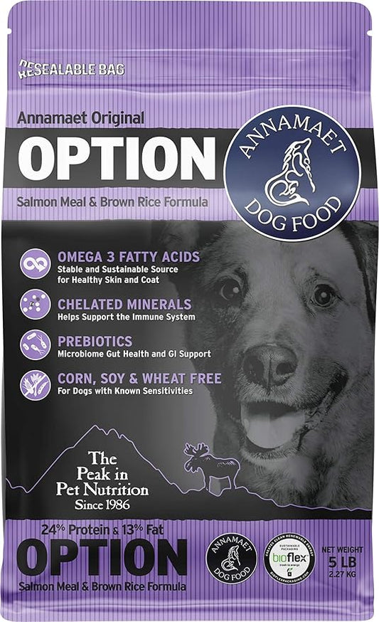 Annamaet Original Option Formula Dry Dog Food, 24% Protein (Salmon & Brown Rice), 5-lb Bag