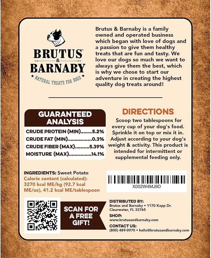 BRUTUS & BARNABY Dog Food Toppers for Picky Eaters - All Natural, Vegan Sweet Potato Kibble Topper, Delicious Meal Toppers for Dogs, Nutrient Packed Dog Food Topper with Single Raw Ingredient