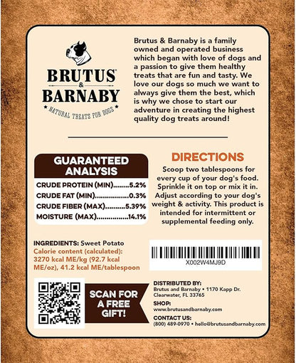 BRUTUS & BARNABY Dog Food Toppers for Picky Eaters - All Natural, Vegan Sweet Potato Kibble Topper, Delicious Meal Toppers for Dogs, Nutrient Packed Dog Food Topper with Single Raw Ingredient