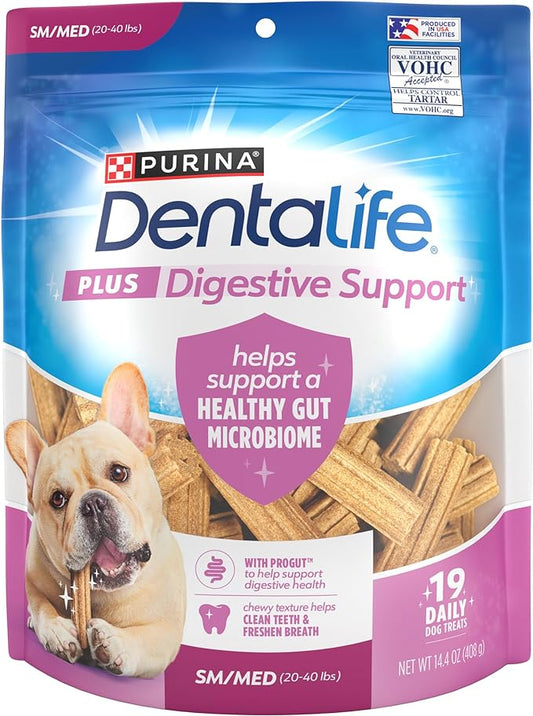 Dentalife Purina Plus Digestive Support Chicken and Pumpkin Flavor Small/Medium Dog Dental Chews - 19 ct. Pouch