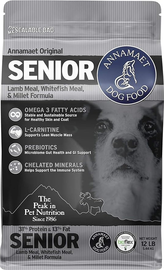 Annamaet Original Senior Dry Dog Food, (Lamb, Whitefish & Millet), 12-lb Bag