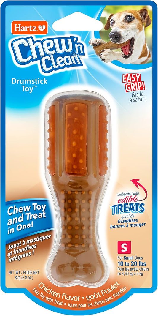 Hartz Chew ‘n Clean Chew Toy and Treat in One Chicken Flavored Drumstick Dog Toy, Small