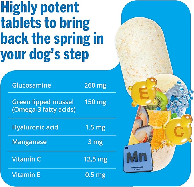 Hip and Joint Supplement for Dogs - Glucosamine for Dogs - Joint Support Supplement for Dogs with Glucosamine, Chondroitin and Green Lipped Mussels - 120 Tablets for All Breeds & Sizes