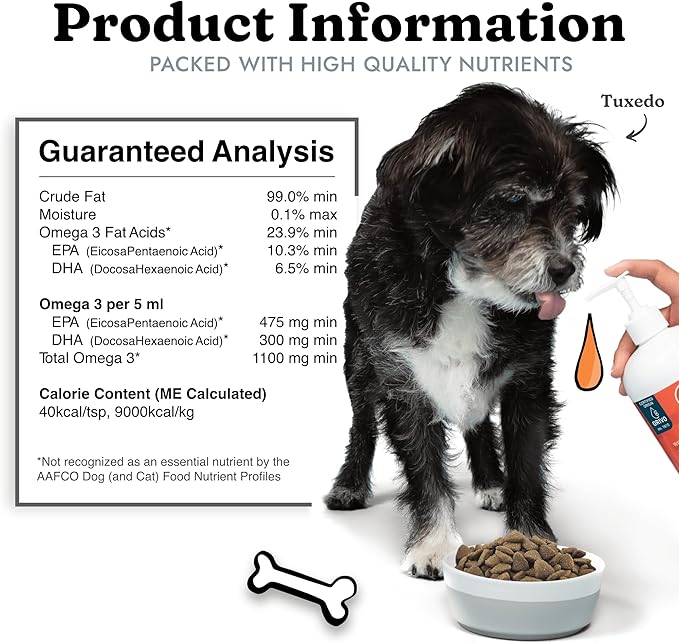 Fish Oil for Dogs - Healthy Skin & Coat, Salmon, Pollock, All Natural Supplement for Pets, Itching Scratching Allergy & Inflammation Defense, Omega 3 EPA DHA, Brain & Heart Health, 8 oz