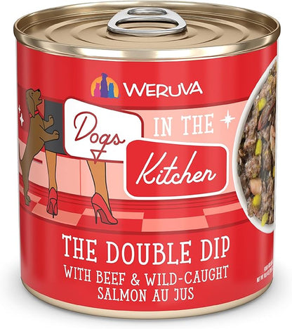 Weruva Dogs in The Kitchen, The Double Dip with Beef & Wild-Caught Salmon Wet Dog Food, 10oz Can (Pack of 12)