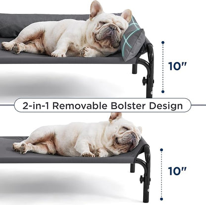 Bedsure Elevated Raised Outdoor Dog Bed - Cooling Dog Cot Bed with Bolster for Large Dog, Lifted Pet Bed with Durable Breathable Teslin Mesh, Dog Hammock Bed with Non-Slip Feet, Grey, 42 inches