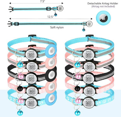 Personalized Cat Collar Breakaway with QR Code Name Smart ID tag,Adjustable Tough Nylon Cat ID Collars with Bell, Pet Name and Phone Number on line,NO app (Pink Cute paw Print)